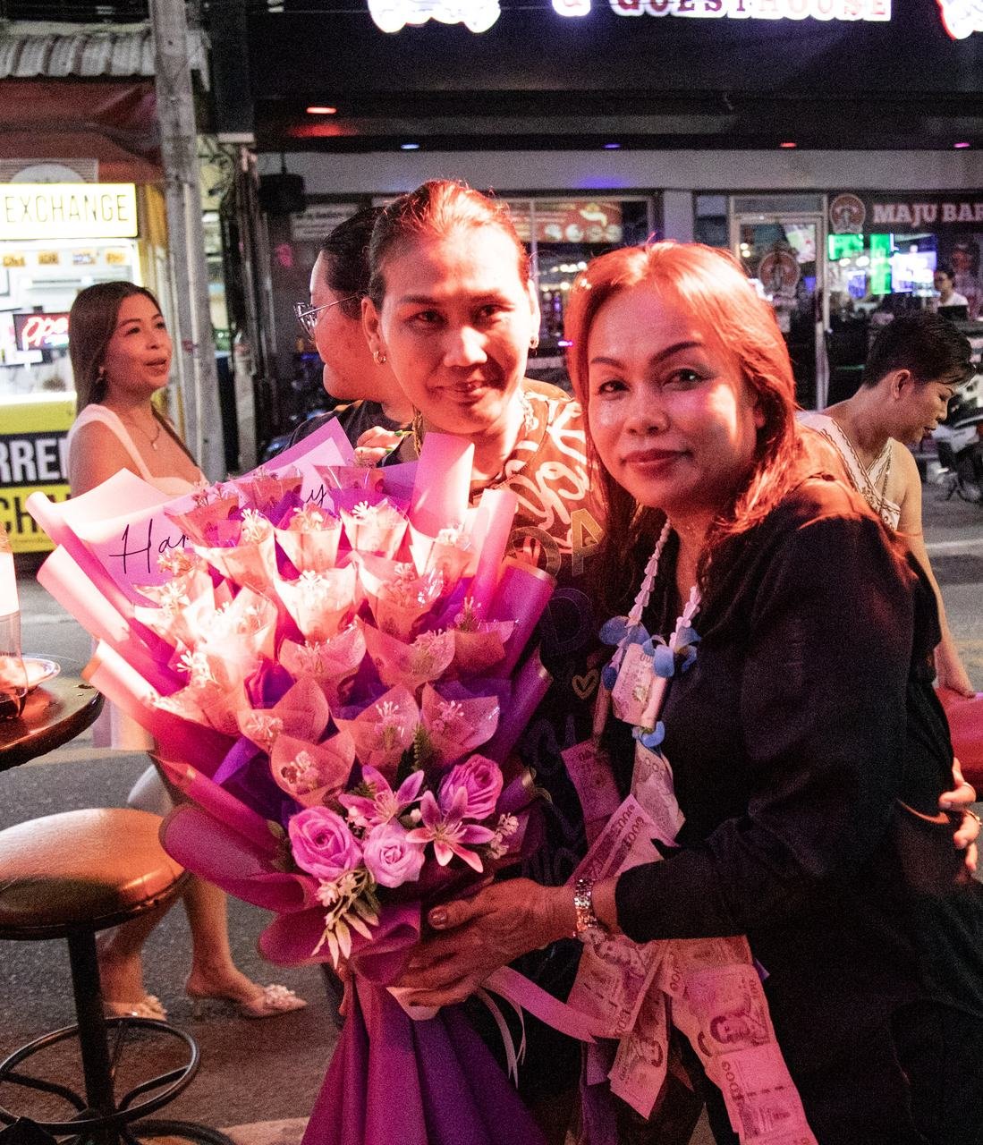 A giant birthday bouquet delivered out on the street
