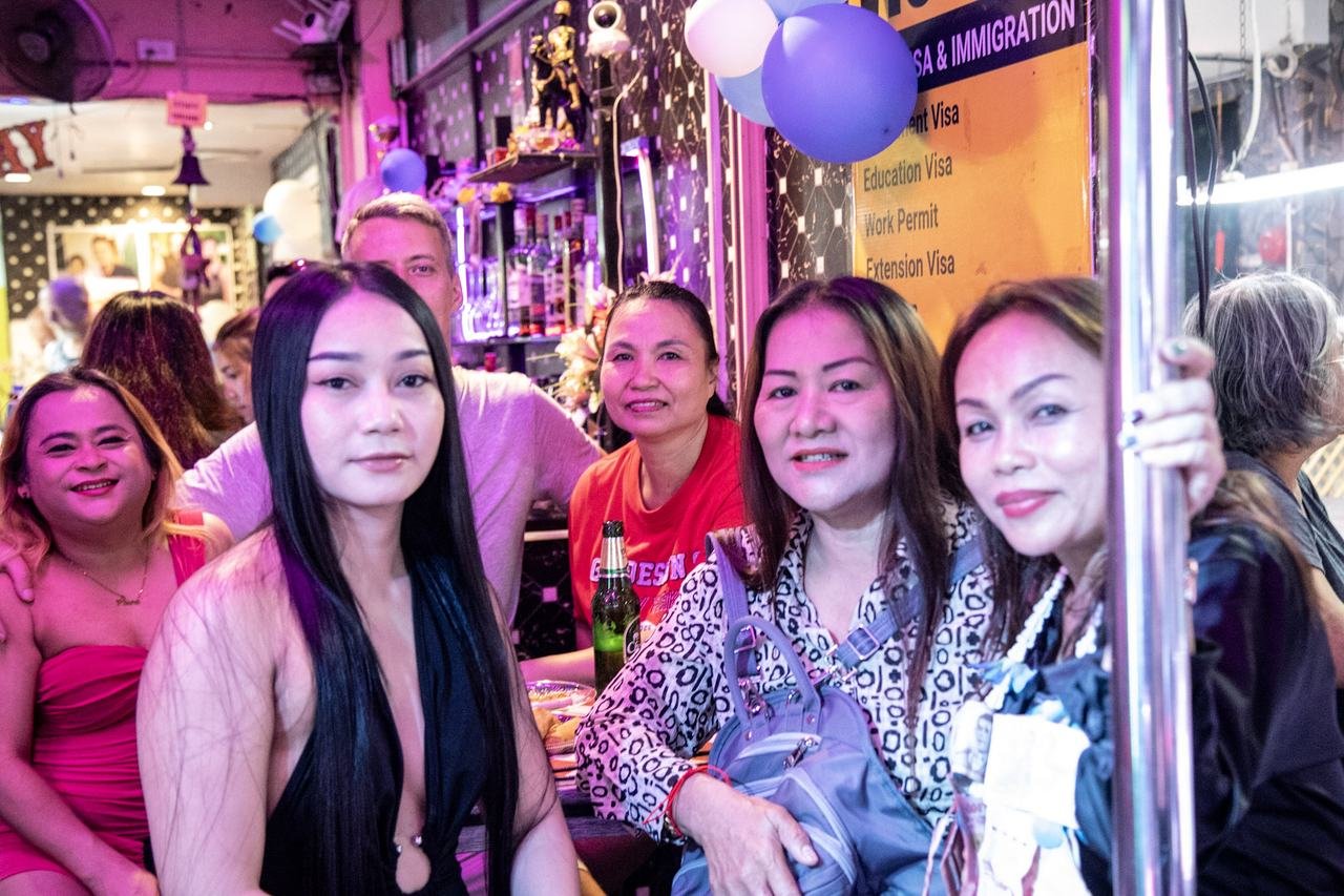 A lively group gathered at the bar for the celebration